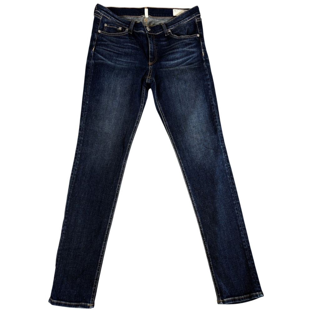 Rag & Bone Jeans Womens 32 Dark Blue Denim Stretch Low Rise Skinny Faded Premium